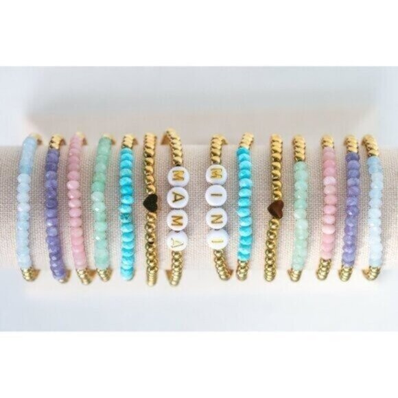 Purple Gemstone Stretch Bracelet Waterproof Gold Gemstone Stretch Bracelet Stack - Picture 7 of 8